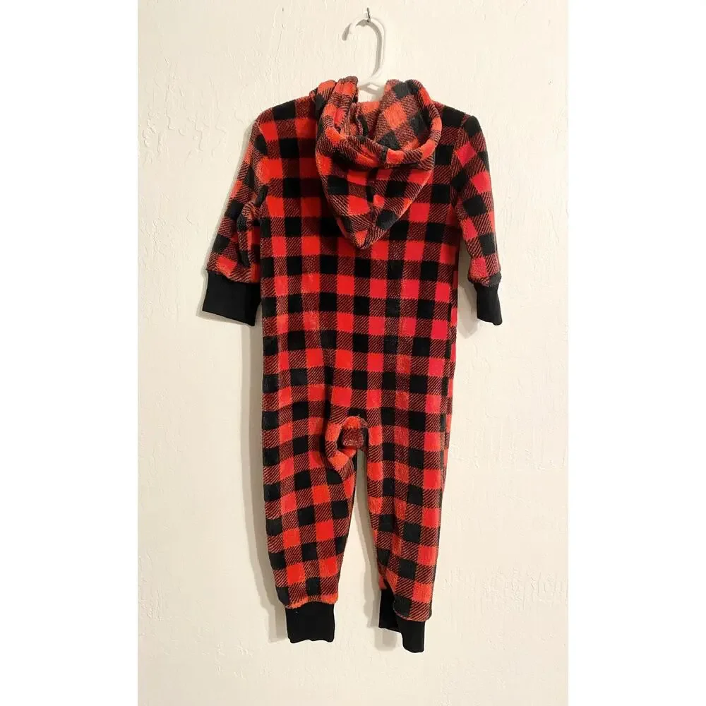 Little Blue House Red Plaid Hooded One Piece Size 2T